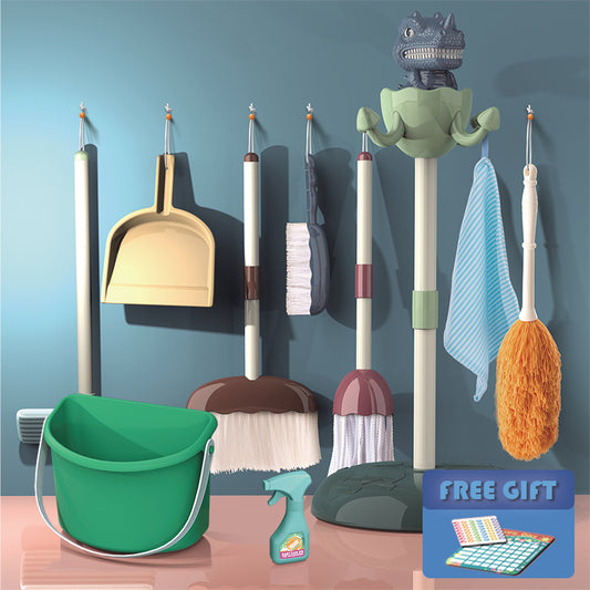 Color Dinosaurs Cleaning Broom and Mop Set for Kids