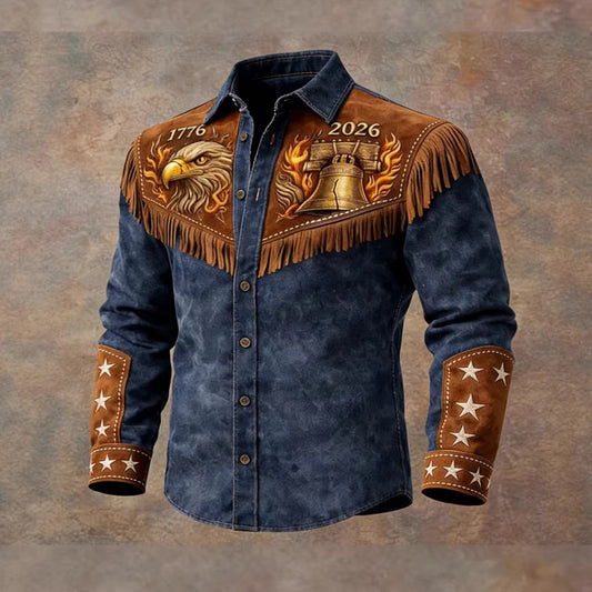 Men's Retro Distressed Western 250th Anniversary Print Shirt