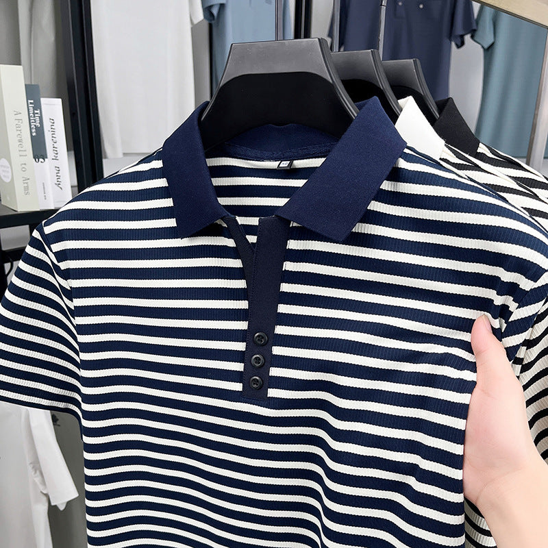 Loose Harajuku Style Striped Half Sleeve Top