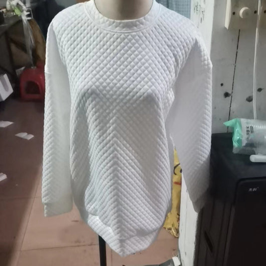 Trendy Women's Waffle-Weave Long-Sleeve Pullover - Distressed Finish