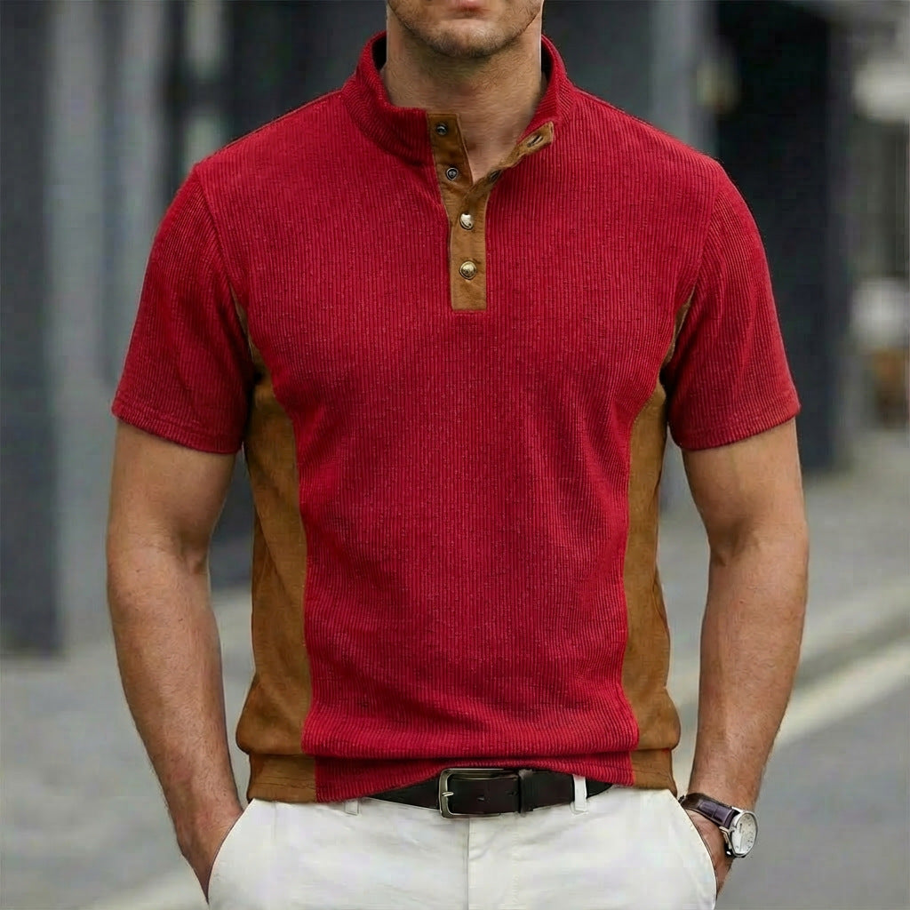 Solid-Colored Stand-Up Collar Short-Sleeve Polo Shirt