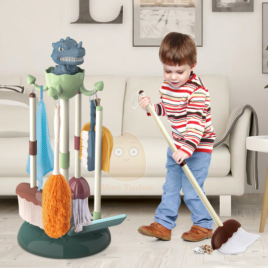 Color Dinosaurs Cleaning Broom and Mop Set for Kids