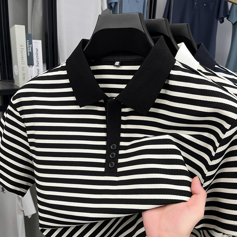 Loose Harajuku Style Striped Half Sleeve Top