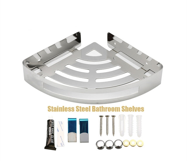 Bathroom Accessories Corner Shelf - Stainless Steel Triangle/Square Basket