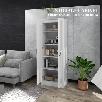 White Storage Cabinet with Adjustable Shelves - Perfect for Kitchen Storage