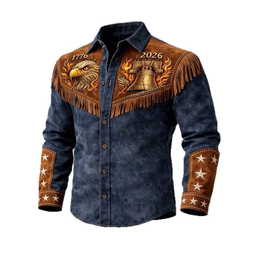 Men's Retro Distressed Western 250th Anniversary Print Shirt