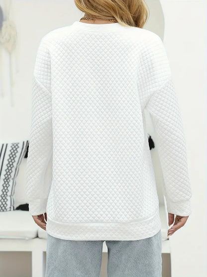 Trendy Women's Waffle-Weave Long-Sleeve Pullover - Distressed Finish