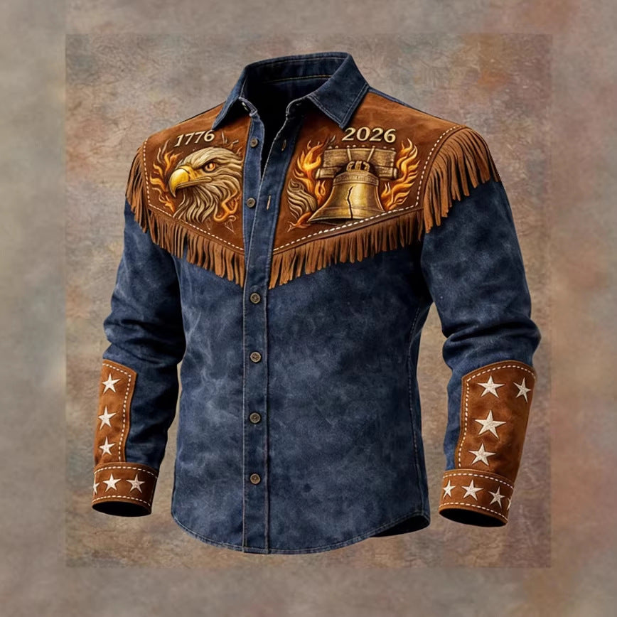Men's Retro Distressed Western 250th Anniversary Print Shirt