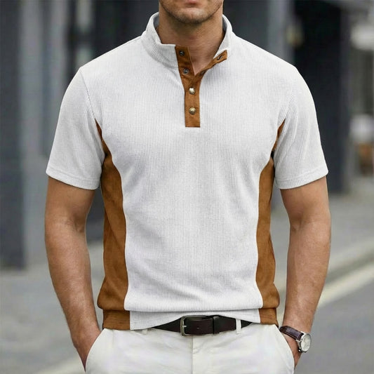 Solid-Colored Stand-Up Collar Short-Sleeve Polo Shirt