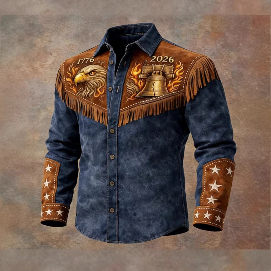 Men's Retro Distressed Western 250th Anniversary Print Shirt