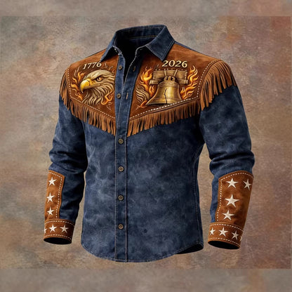 Men's Retro Distressed Western 250th Anniversary Print Shirt