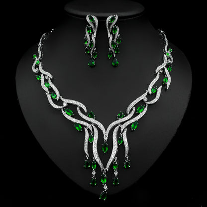 New Crystal Jewelry Zircon Jewelry Set with Tassel Pendant
