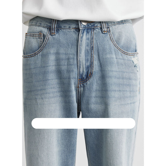 Light-Wash Men's Ripped Straight-Leg Jeans