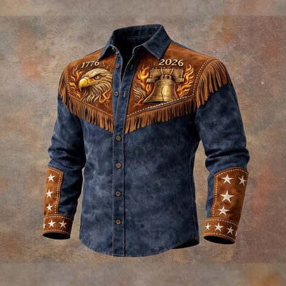 Men's Retro Distressed Western 250th Anniversary Print Shirt