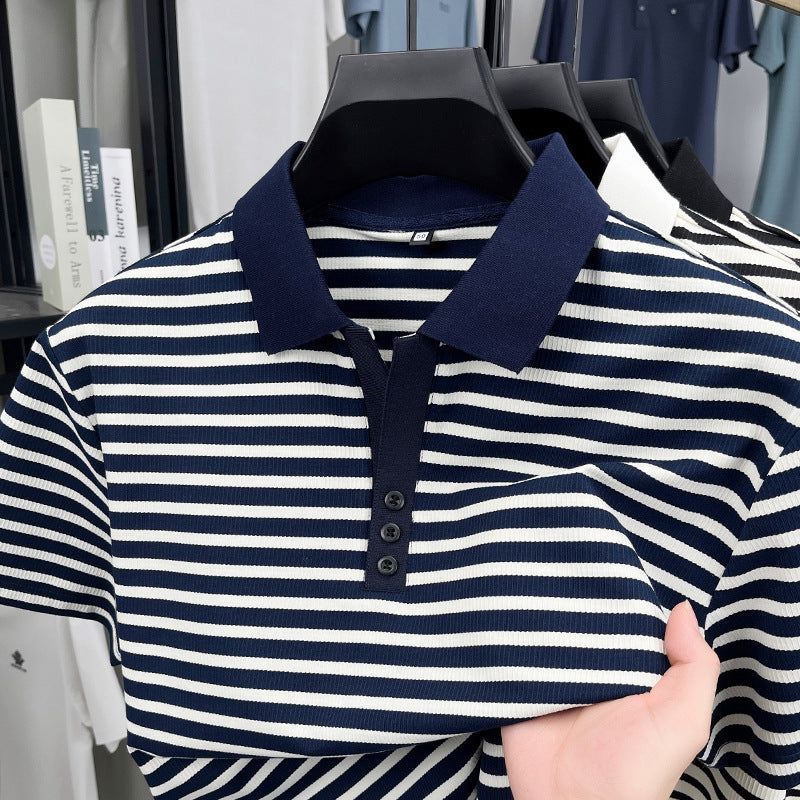 Loose Harajuku Style Striped Half Sleeve Top