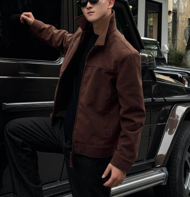 Retro Millennial Coffee-Colored Suede Jacket - Upgrade Edition