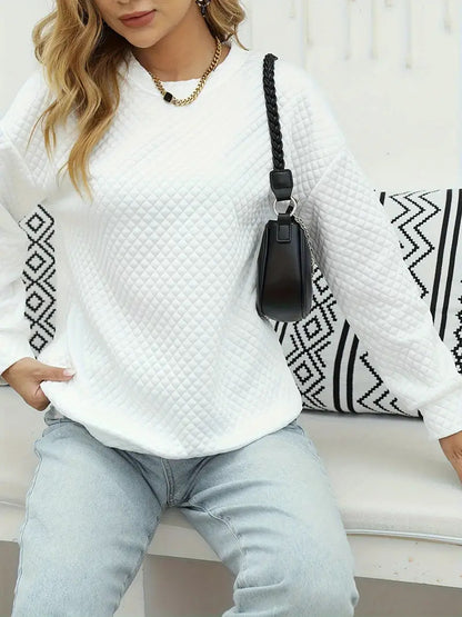 Trendy Women's Waffle-Weave Long-Sleeve Pullover - Distressed Finish