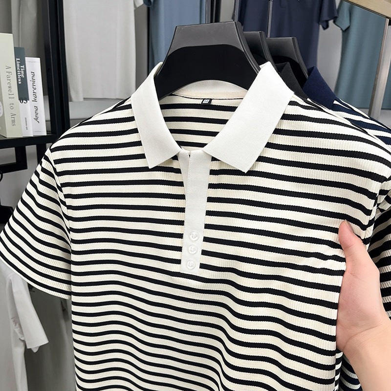 Loose Harajuku Style Striped Half Sleeve Top